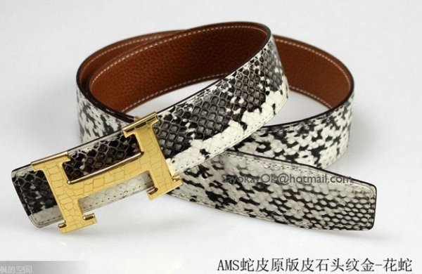 Hermes Snake Stripe Leather Reversible Belt Stone Stripe Gold Bu